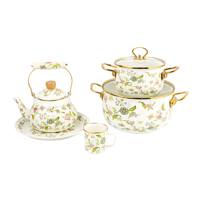 European floral enamel teapot set